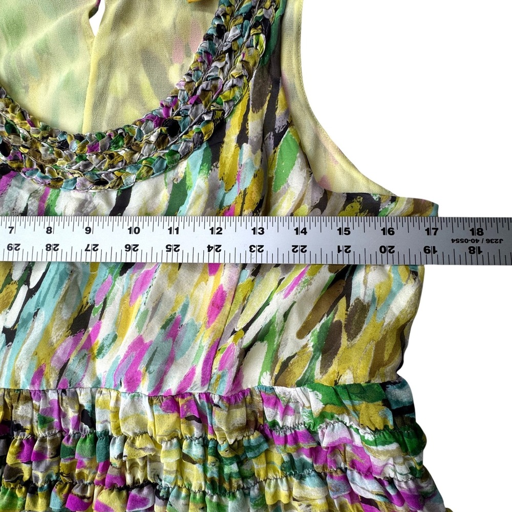 Anthropologie Leifsdottir Silk Yellow Watercolor Tiered Dress Women 4 Boho Artsy - Picture 6 of 12